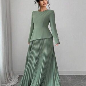 SHEIN Sage Green Pleated Maxi Dress with Peplum Top